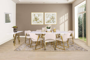 Sierra Marble Look Top & Cleopatra Gold 8 Seater Dining Set with Server - Available on Special Order Plan Only Dining Table Leather Gallery Stainless Steel Gold 