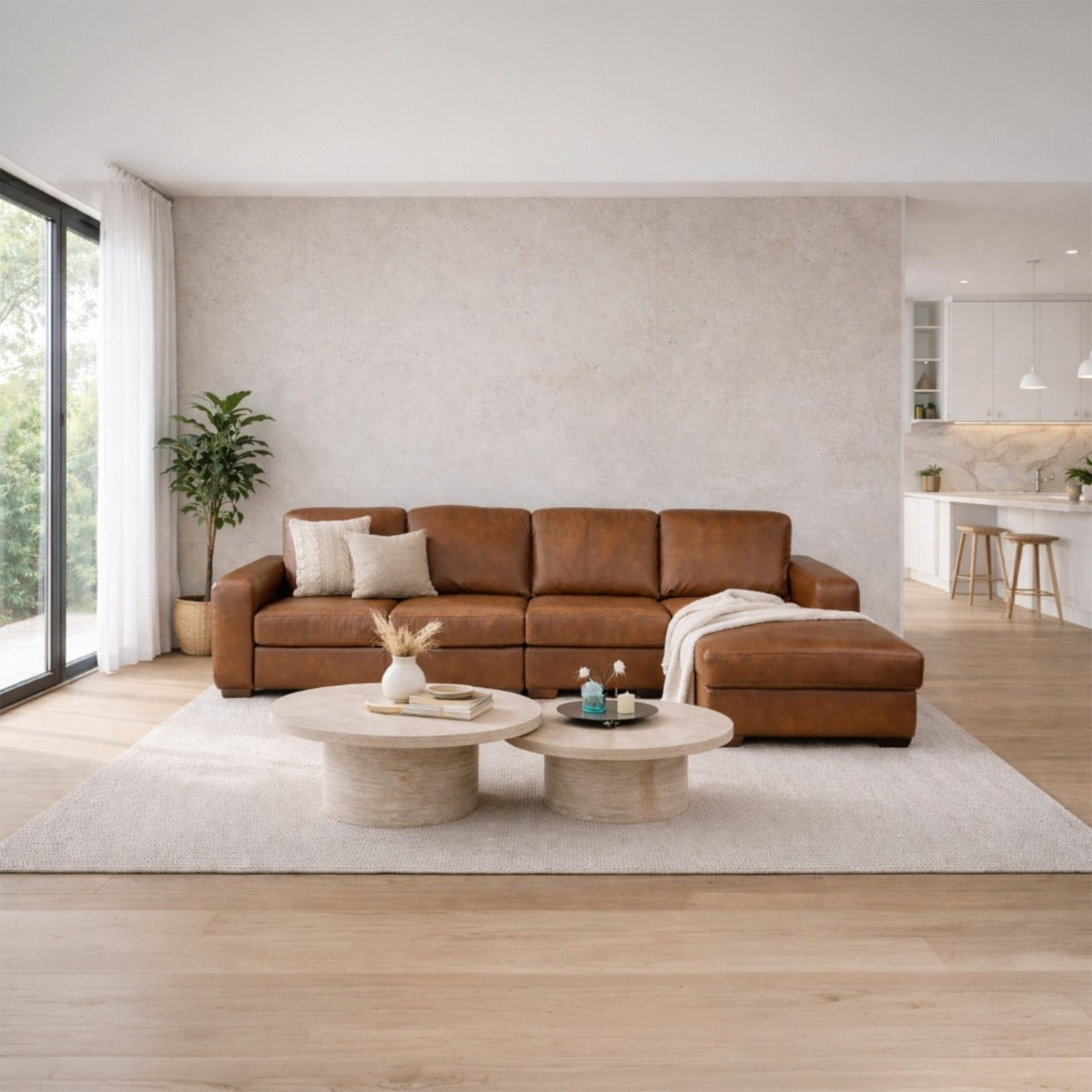 Stanford Leather Modular Sofa Chaise - RHF Fabric Sectional Leather Gallery Czar Pecan