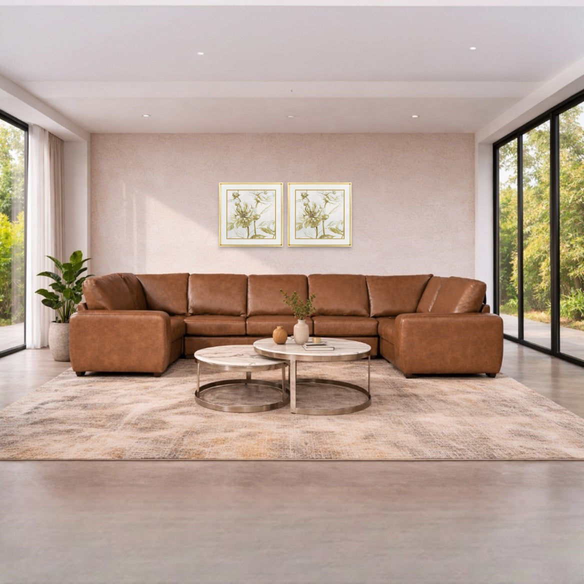 Stanford Leather Modular U-Sofa Leather Sectional Leather Gallery Czar Pecan