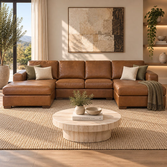 Stanford Leather U-Chaise Leather Sectional Leather Gallery Czar Pecan
