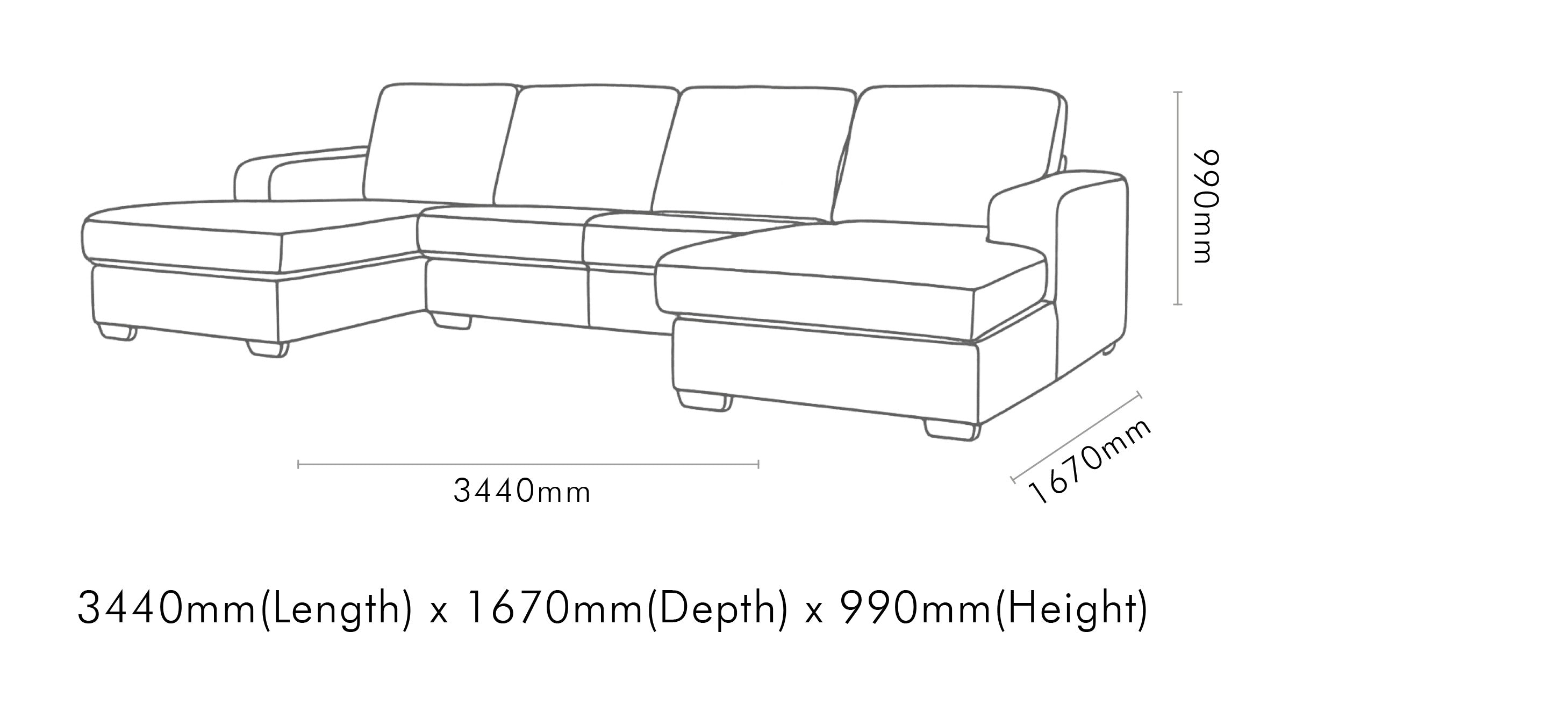 Measurement chart for Stanford Leather U-Chaise