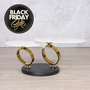 Swivel Stainless Steel Marble Look Top Coffee Table  - Gold