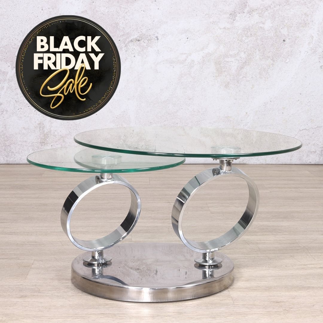 Swivel Stainless Steel Glass Coffee Table  - Silver - Available on Special Order Plan Only