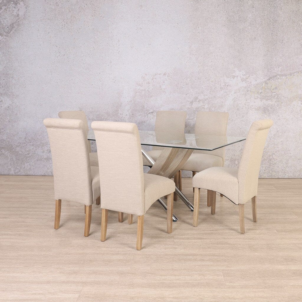 Tropez Glass & Windsor 6 Seater Dining Set Dining Table Leather Gallery 