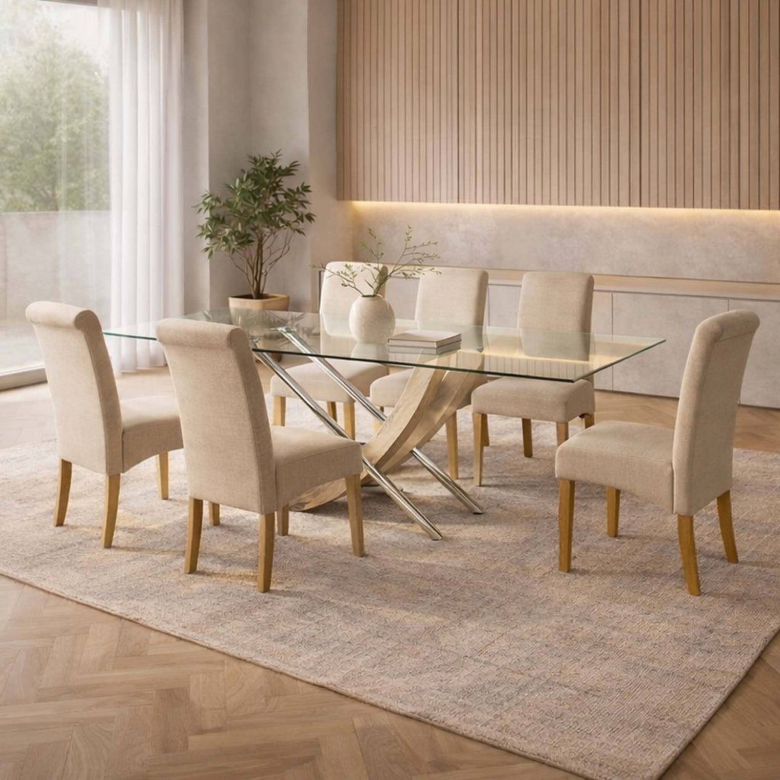 Tropez Glass & Windsor 8 Seater Dining Set - Tropez - Dining Table | Leather Gallery 