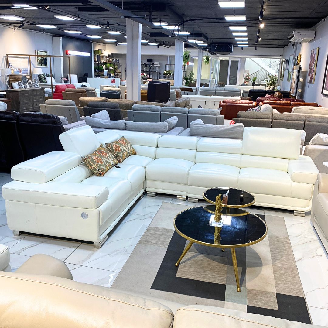 Tobago Leather L Sectional - White - Warehouse Clearance