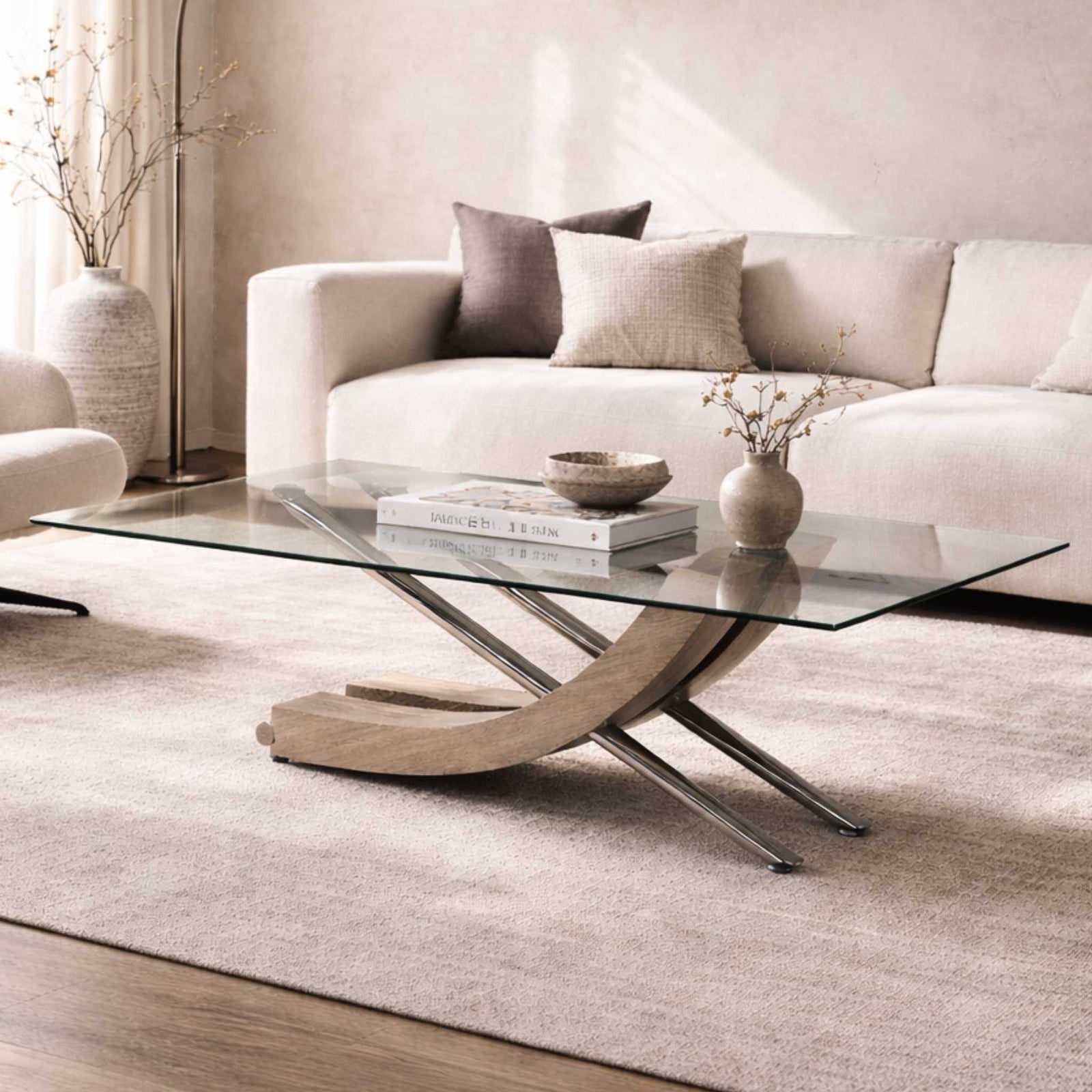Tropez Glass Coffee Table - Grey Oak Coffee Table Leather Gallery