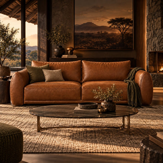 Stattera | Valen Leather Couch - Midnight Brown