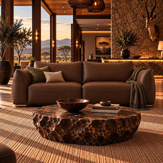 Stattera | Valen Leather Couch - Midnight Brown