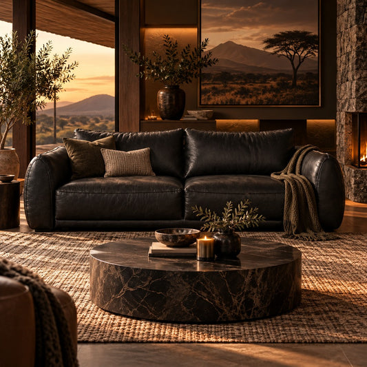 Stattera | Valen Leather Couch - Onyx Black