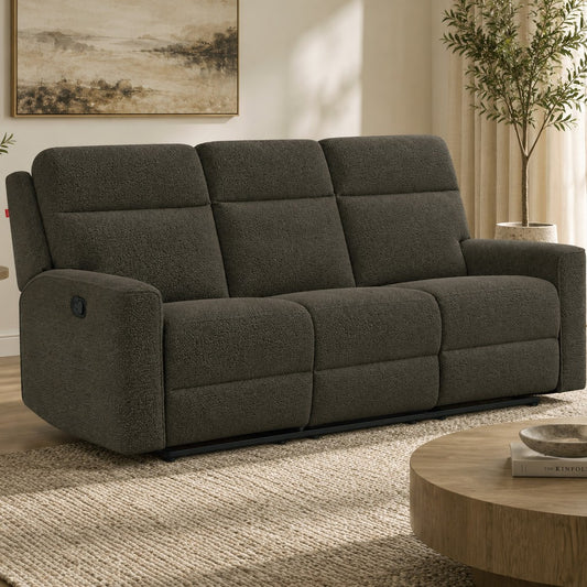 Gallery Everyday Vallano 3 Seater Fabric Recliner, featuring dark grey upholstery in a modern living room setting.
