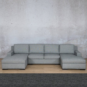 Rome Fabric Sofa U-Chaise Sectional Fabric Corner Suite Leather Gallery Volcanic Charcoal 