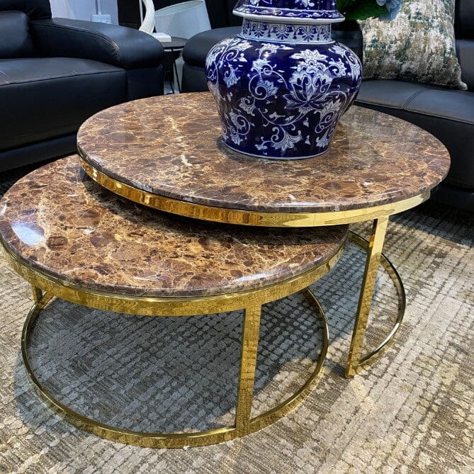 Waldorf Coffee Table Set - Brown Marble Look Top - Warehouse Clearance Coffee Table Leather Gallery 