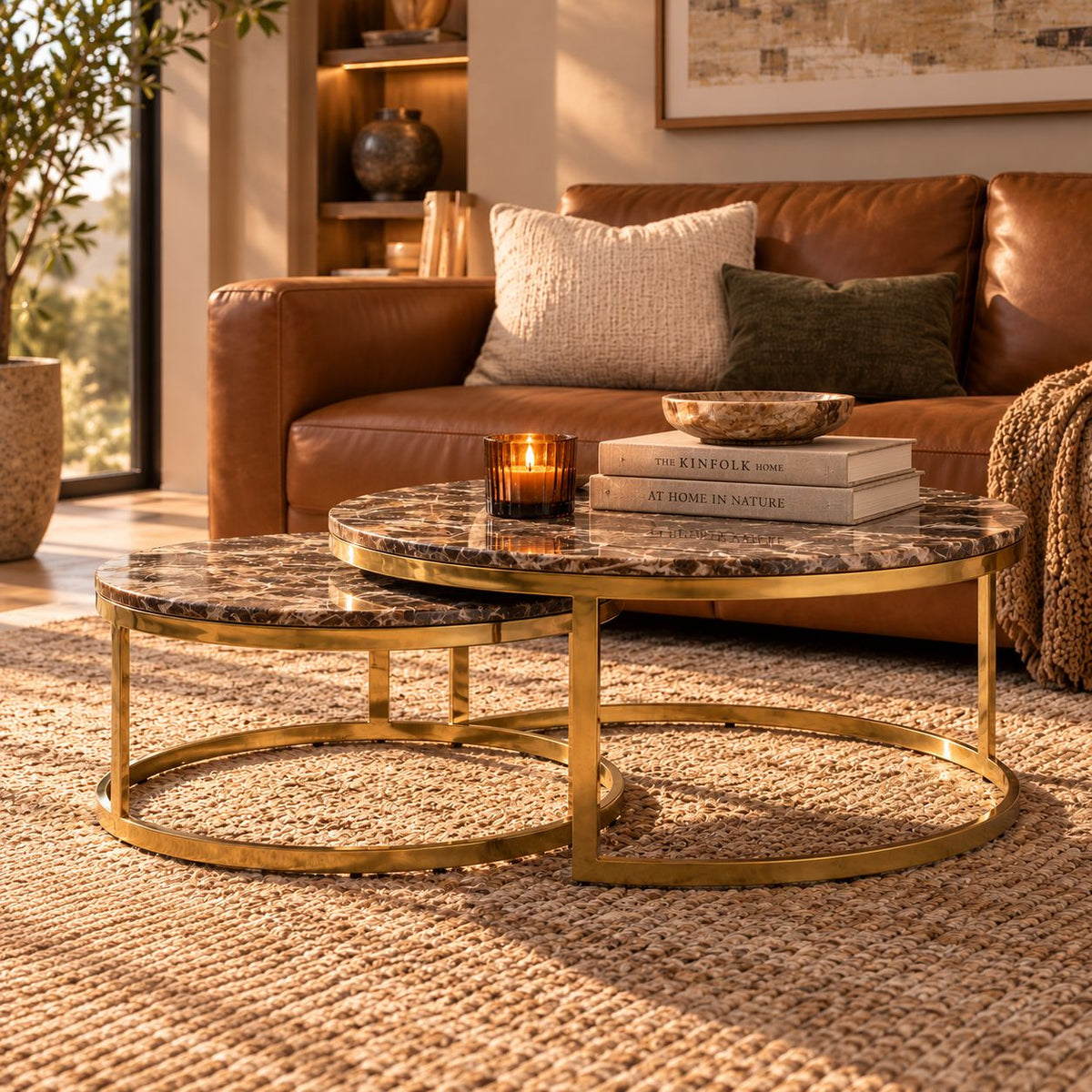 Waldorf Coffee Table Set -  Brown Marble Look Top