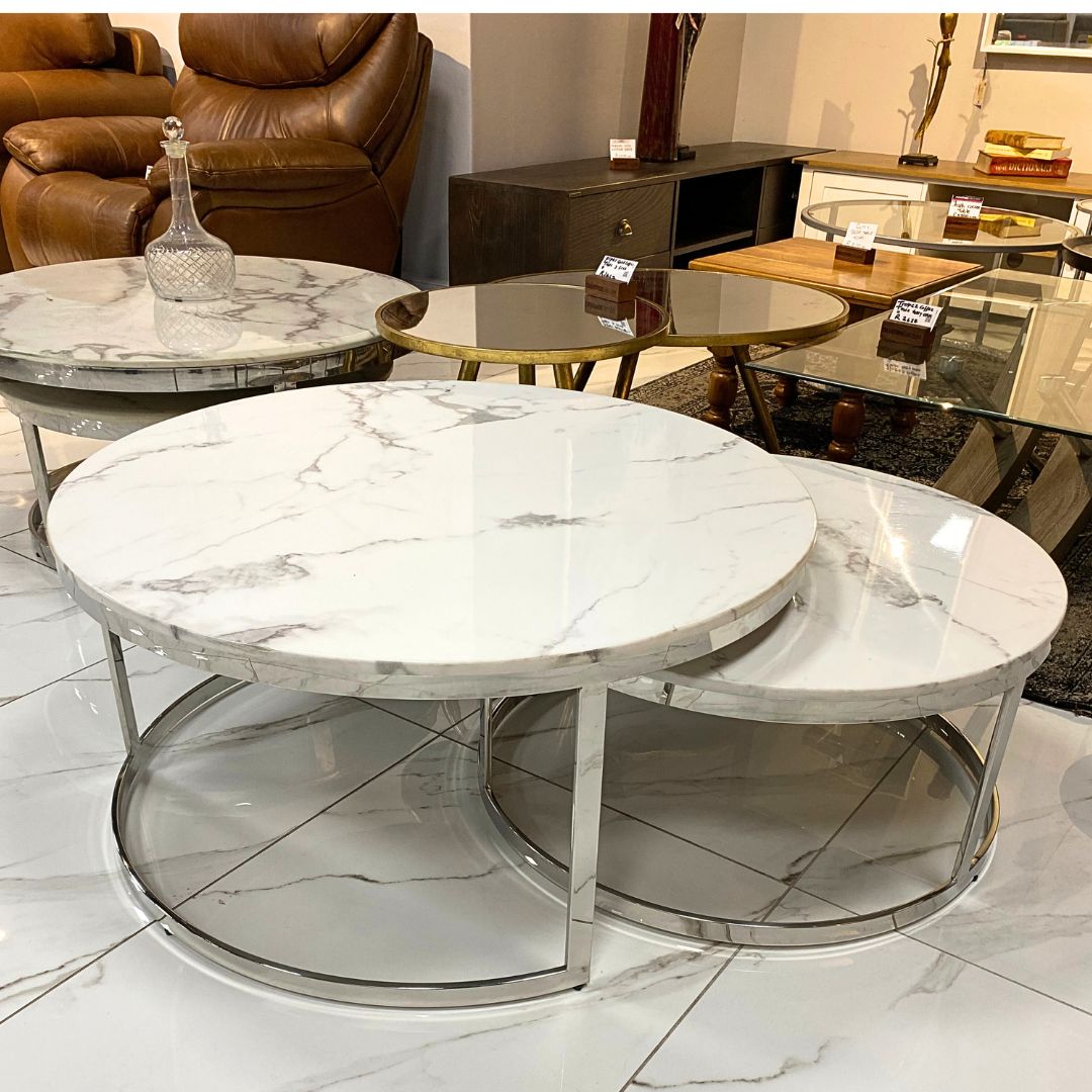 Waldorf Coffee Table Set - Marble Look Top - Warehouse Clearance