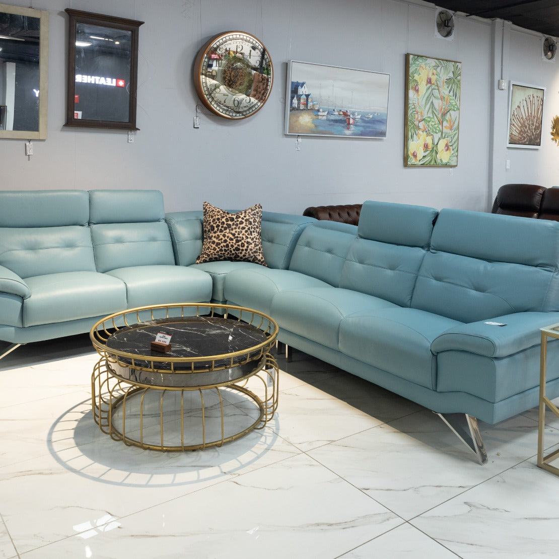 Manila Leather Corner Couch - White - Warehouse Clearance