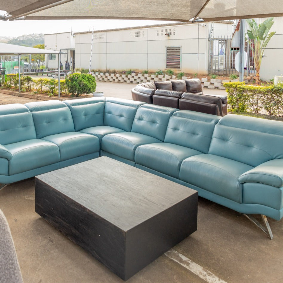 Manila Leather Corner Couch - White - Warehouse Clearance