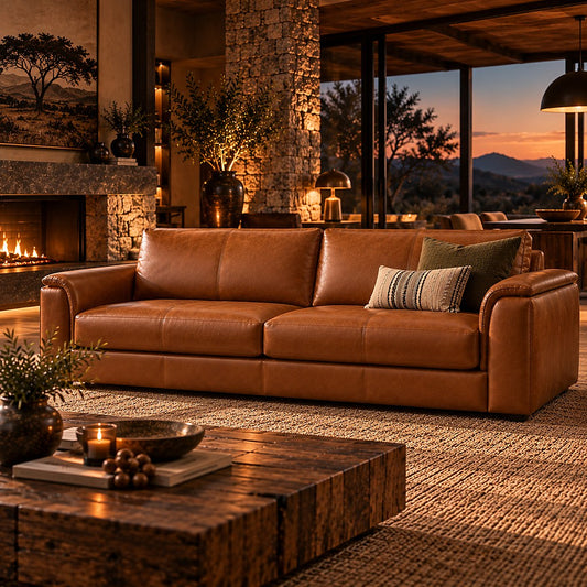Stattera | Westcott 3 Seater Leather Couch - Cinder Brown