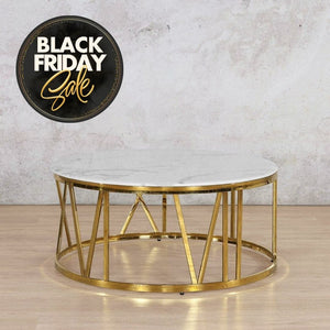 Zoya Coffee Table - White Marble Look Top & Gold Base Coffee Table Leather Gallery 