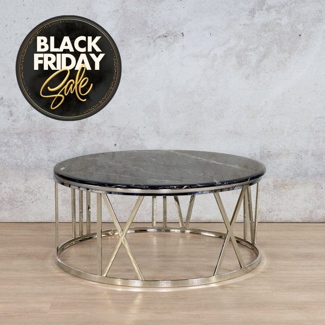 Zoya Coffee Table - Black Marble Look Top & Silver Base Coffee Table Leather Gallery 