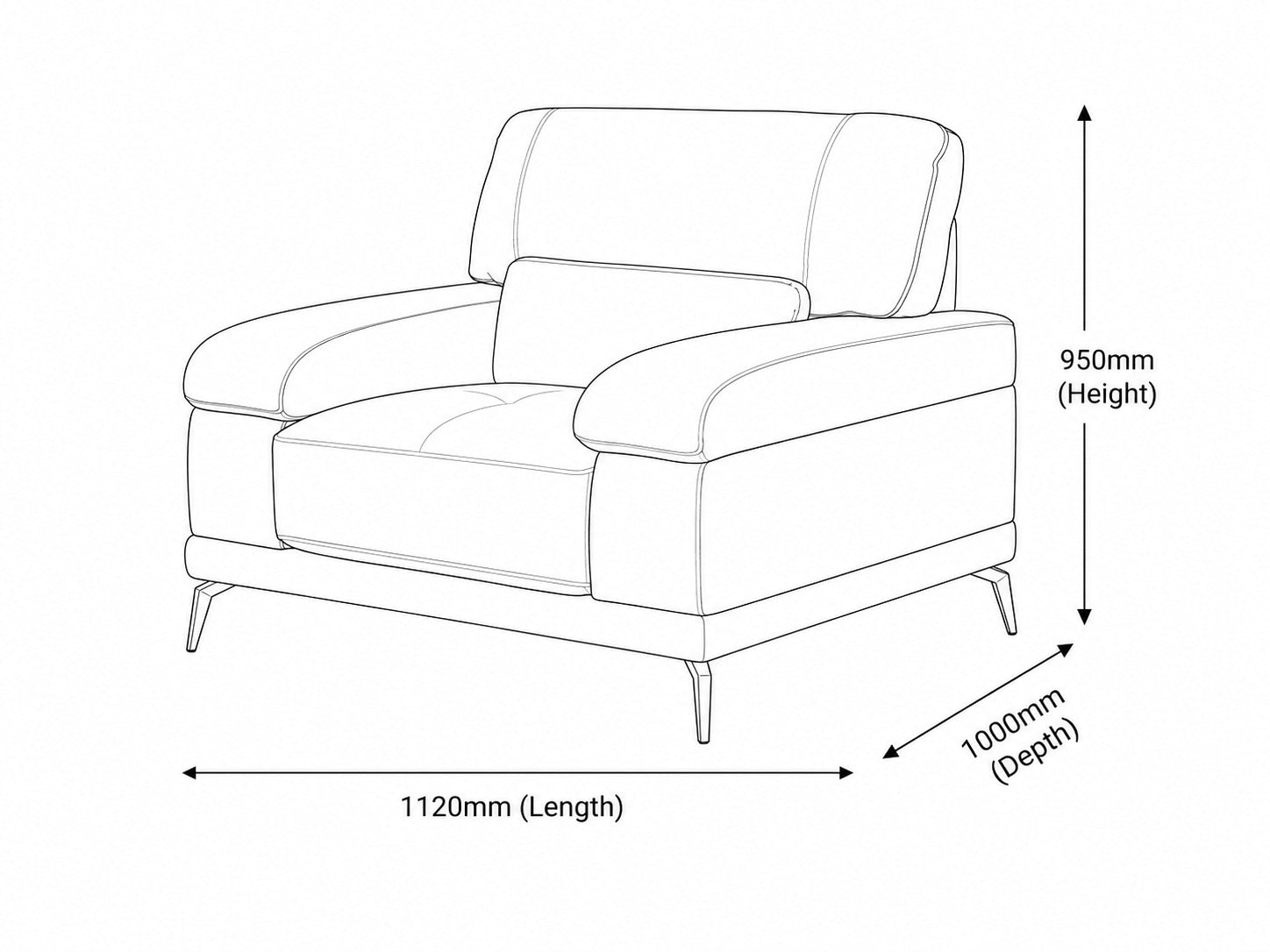 Measurement chart for Adaline 1 Seater Leather Couch