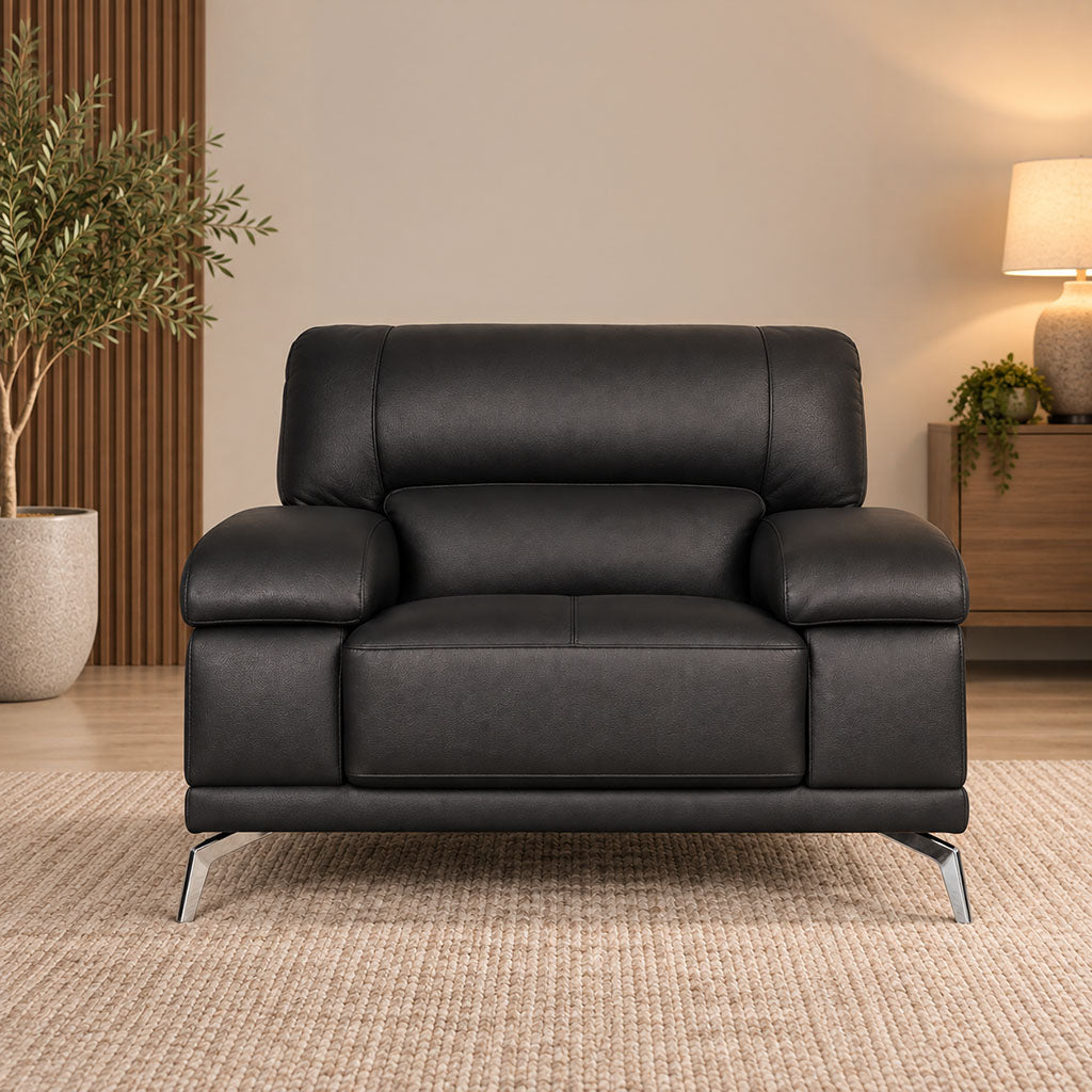 Adaline 1 Seater Leather Sofa Leather Sofa Leather Gallery luxe black