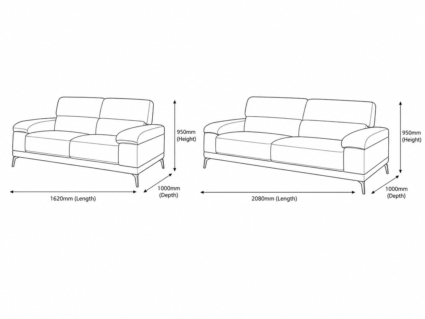 Measurement chart for Adaline 3+2 Leather Lounge Suite