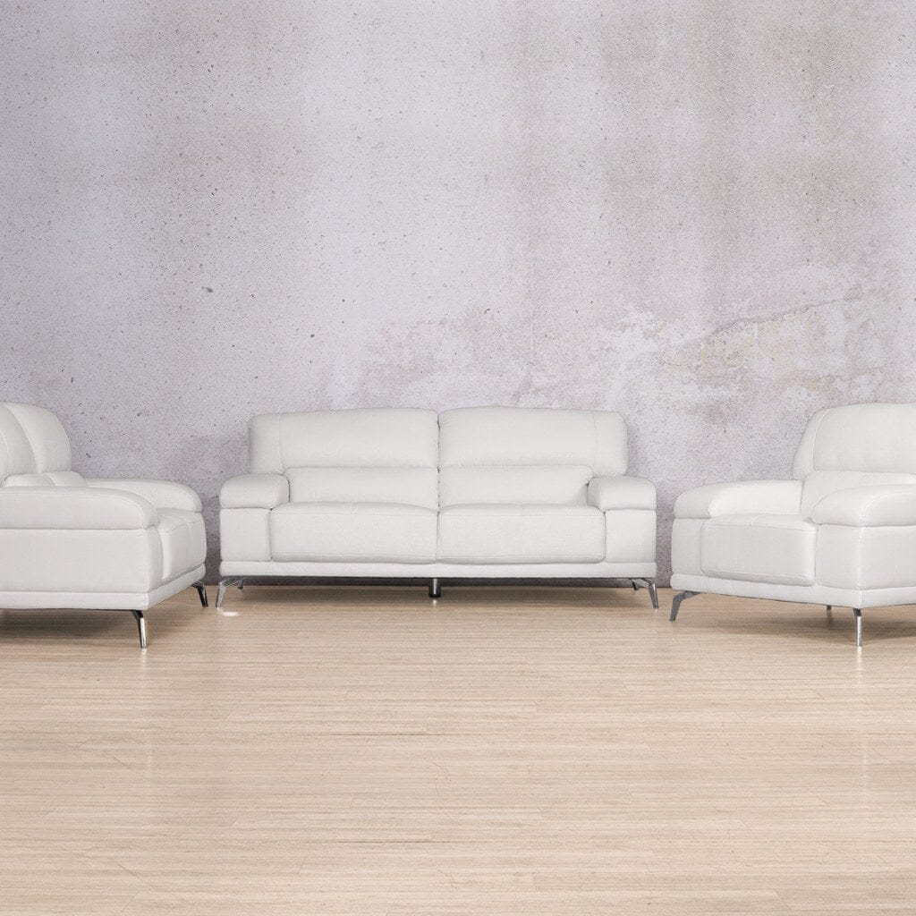 Adaline 3+2+1 Leather Lounge Suite - Urban White, front facing view | Leather couches, leather couches for sale, sofas and couches, lounge suite