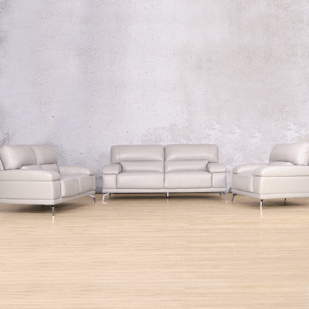 Adaline 3+2+1 Leather Sofa Suite, front view - luxe grey | sofas and couches for sale, leather lounge suite, leather sofas, grey couch