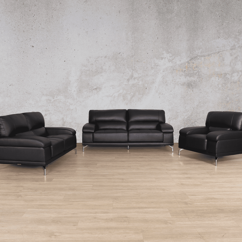 Adaline 3+2+1 Leather Sofa Suite Leather Sofa Leather Gallery- luxe black