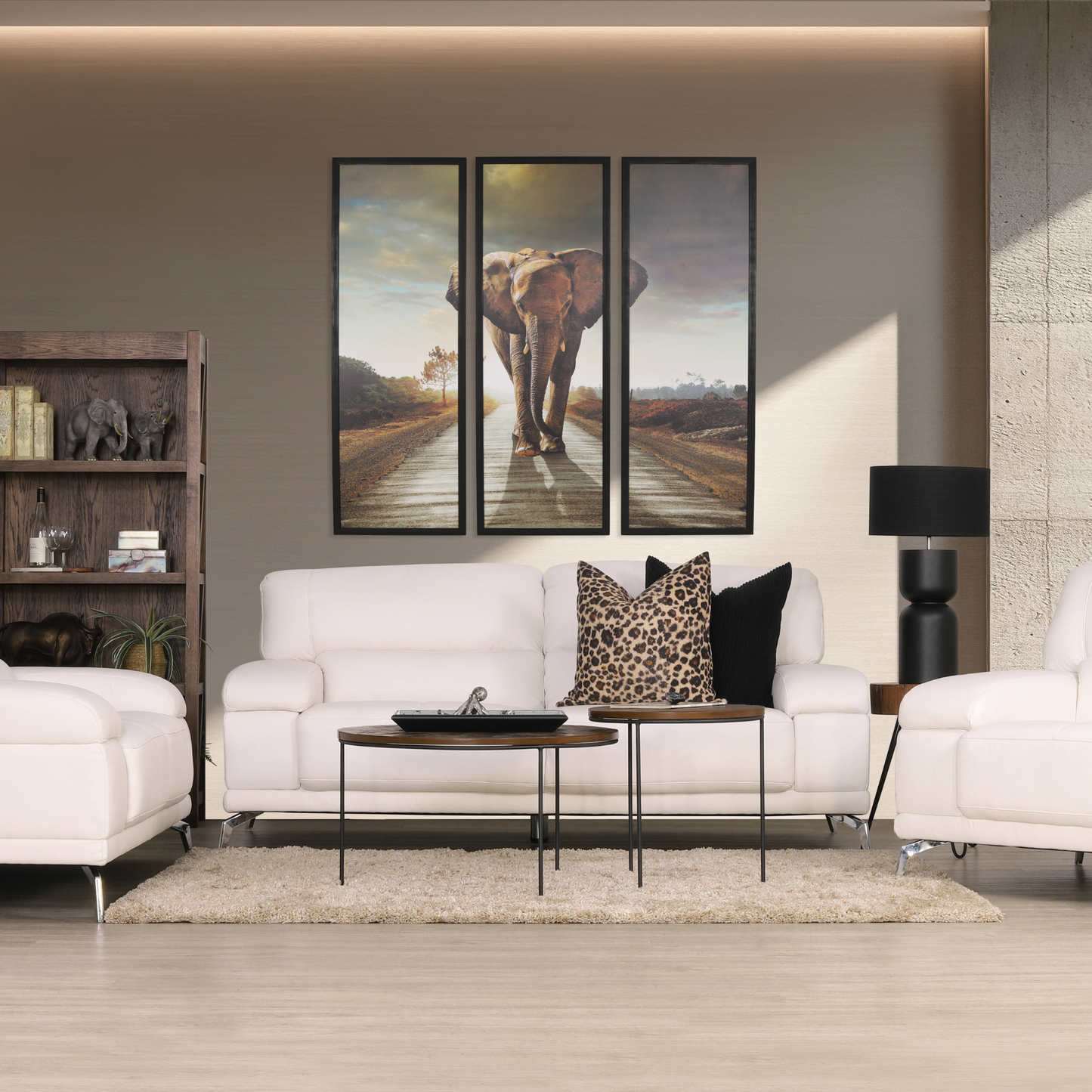 Adaline 3+2+1 Leather Lounge Suite in Urban White, styled in a rustic lounge setup. | Couches, sofas and couches for sale, pleather couch, three piece lounge suites 