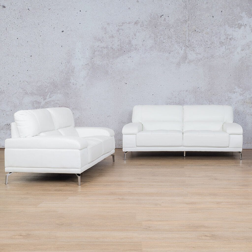 The Adaline 3+2 Modern Leather Sofa brings sleek elegance to your living space-white
