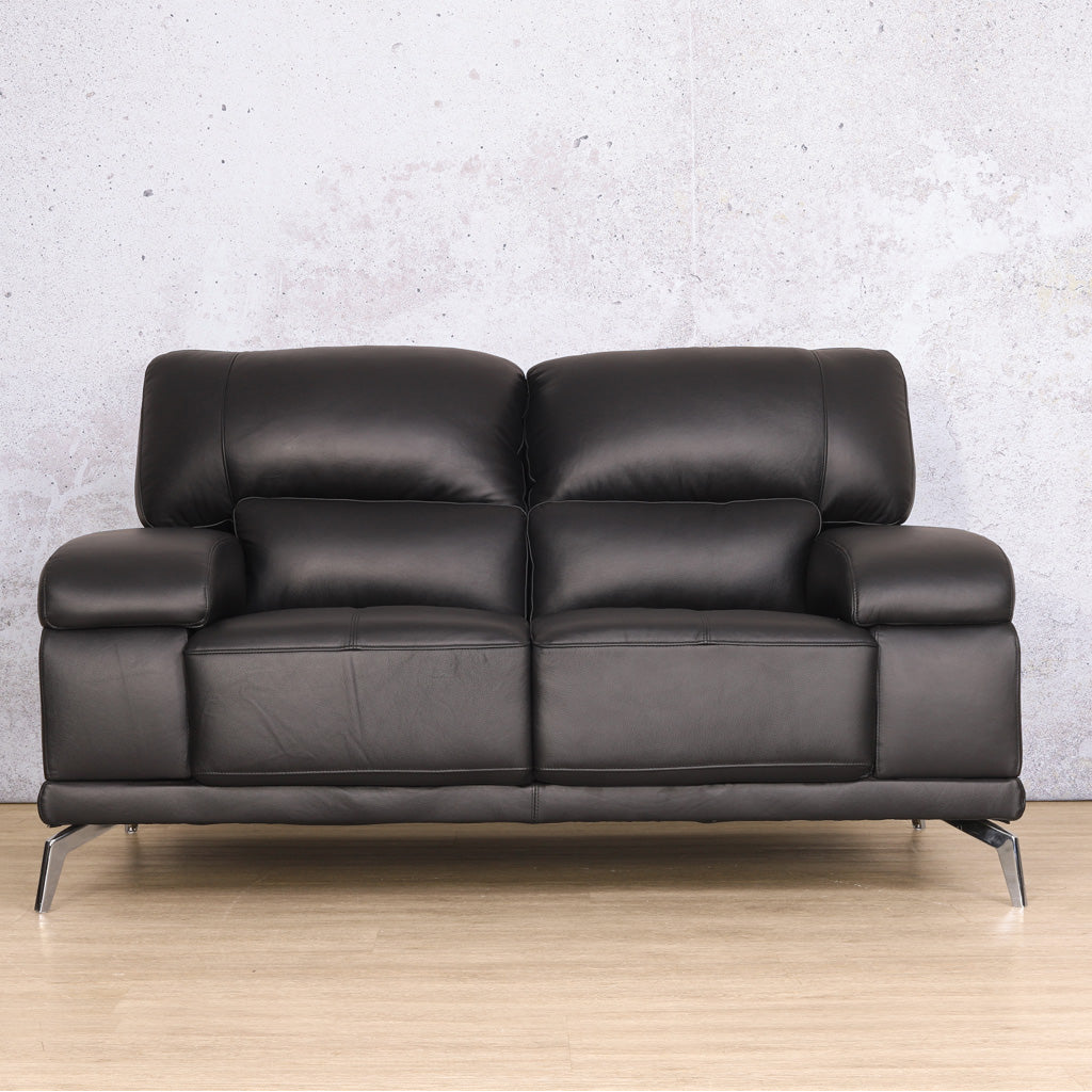 Adaline 2 seater leather couch in luxe black, front view. | Leather couches, two seater couches for sale, two seater couch, pleather couch  