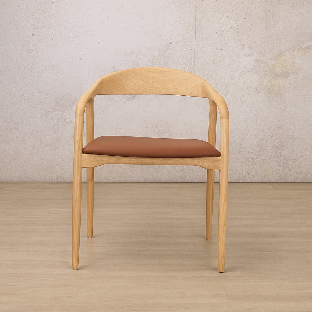 Alaric Leather Dining Chair - a classic carver dining chair in a natural finish, with a warm brown leather seat.  