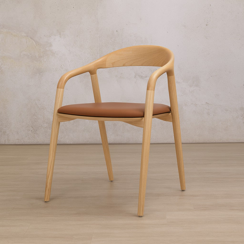 Alaric Leather Dining Chair, light wooden dining chair with a comfortable leather seat, modern dining chairs