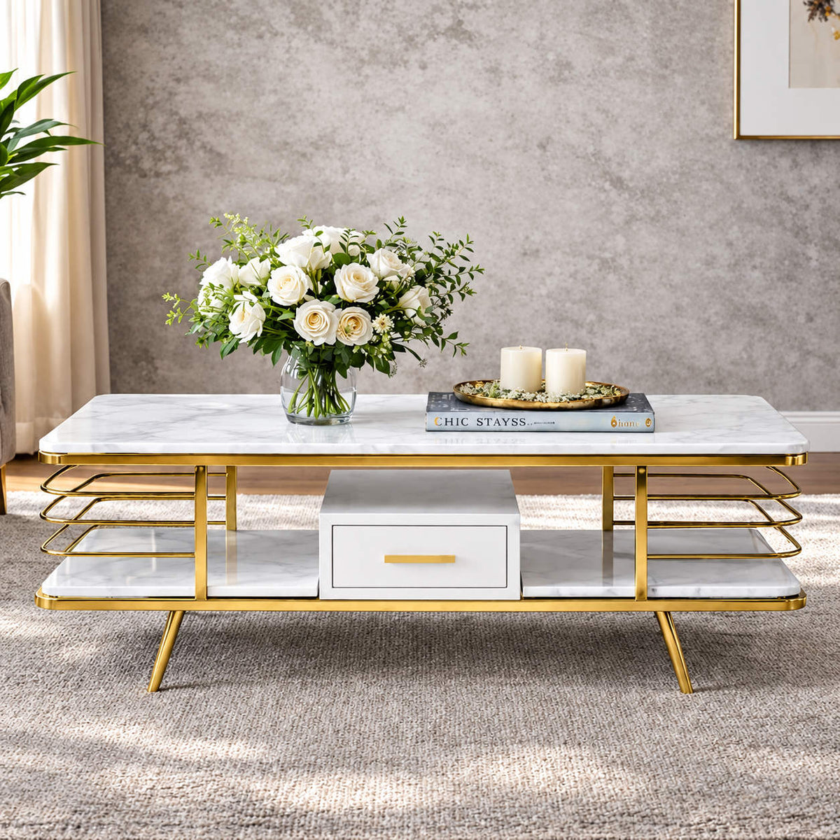 Alba Coffee Table in Gold - Stainless Steel Gold - Coffee Table | Leather Gallery 