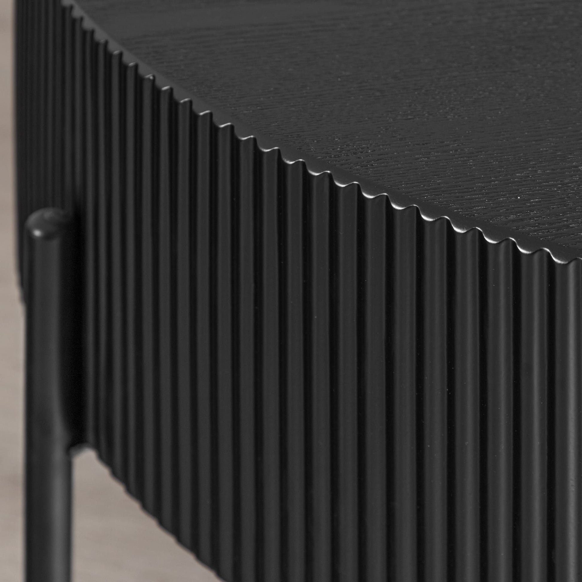 Close-up of Armstrong coffee table's ribbed black tabletop edge | coffee tables, dark coffee table