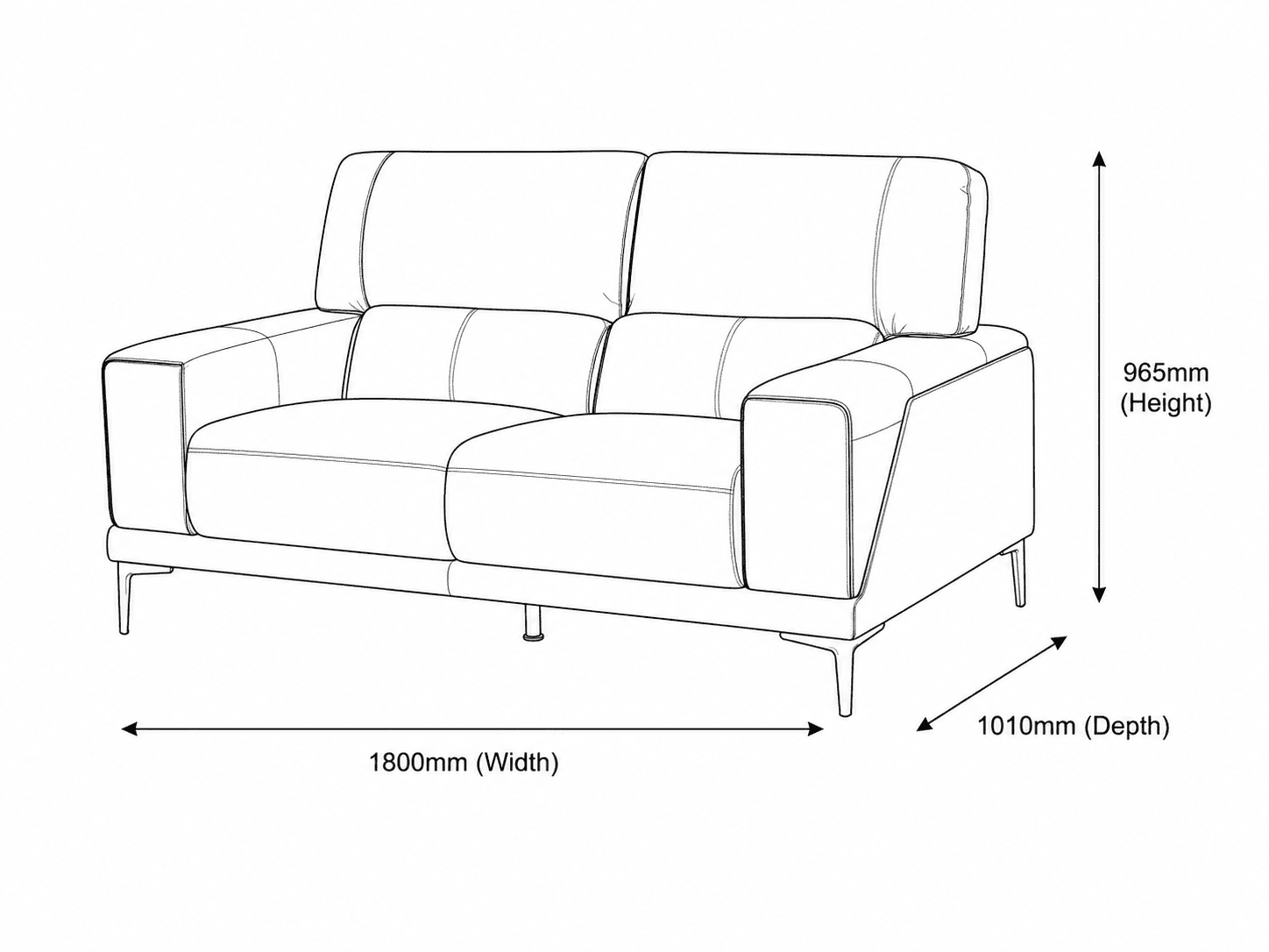 Measurement chart for Atlanta 2 Seater Leather Couch