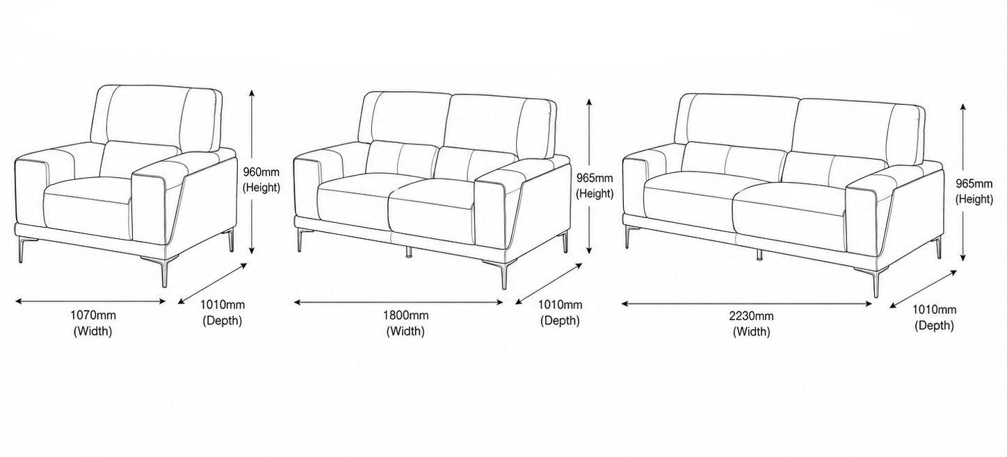 Measurement chart for Atlanta 3+2+1 Leather Lounge Suite