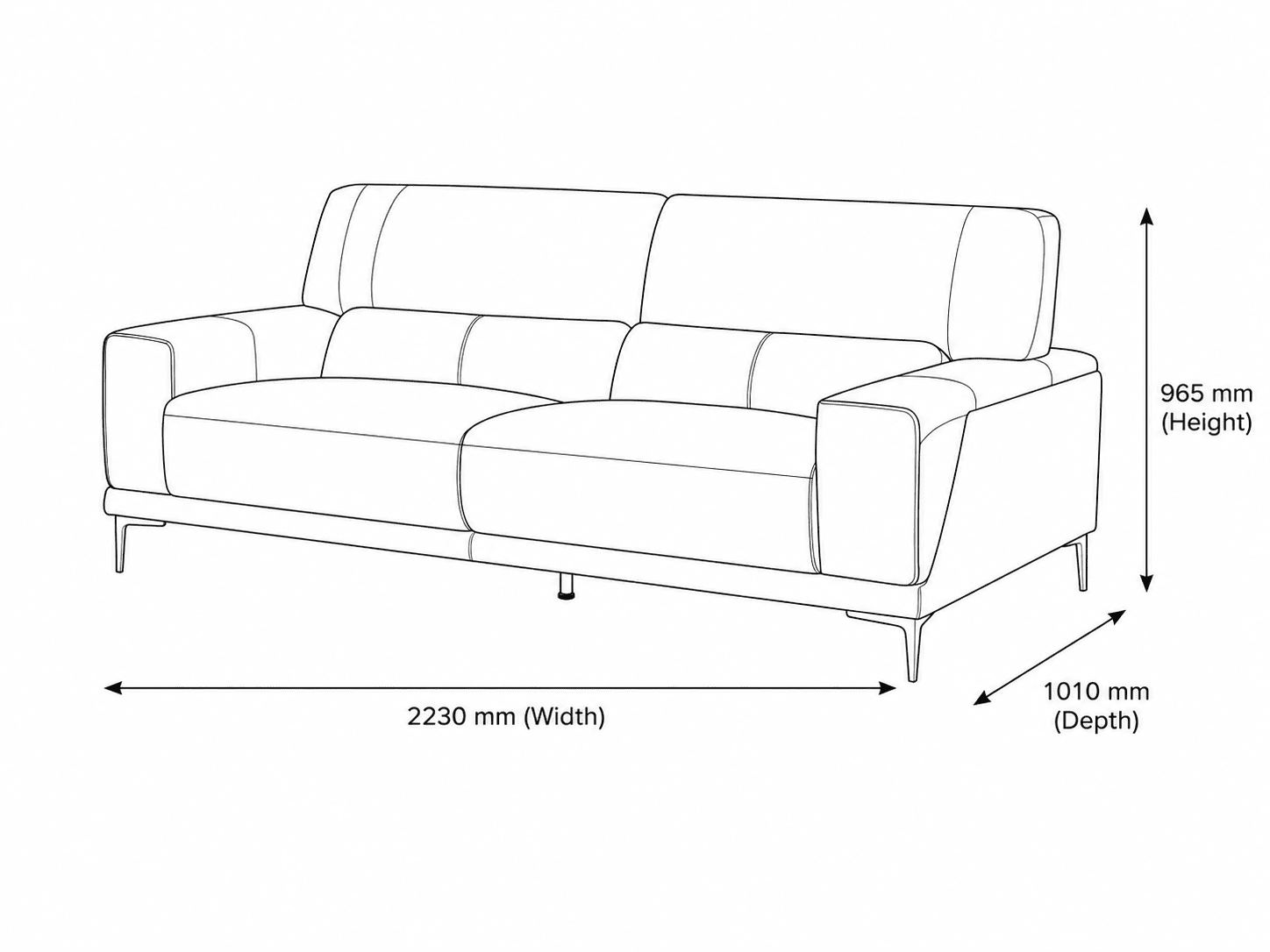 Measurement chart for Atlanta 3 Seater Leather Couch