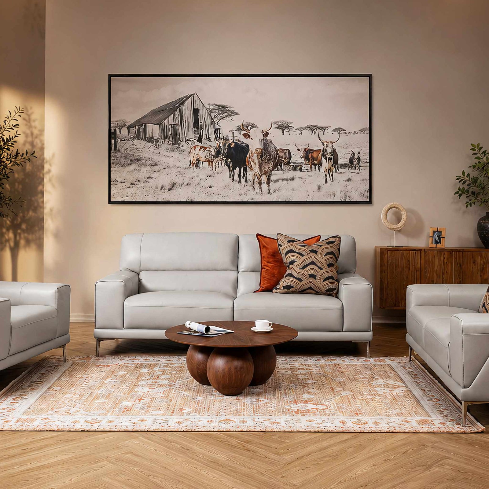 Atlanta Leather Lounge Suite - Luxe beige - in a minimalist lounge setting | Leather lounge suite, leather couch, leather couch set 