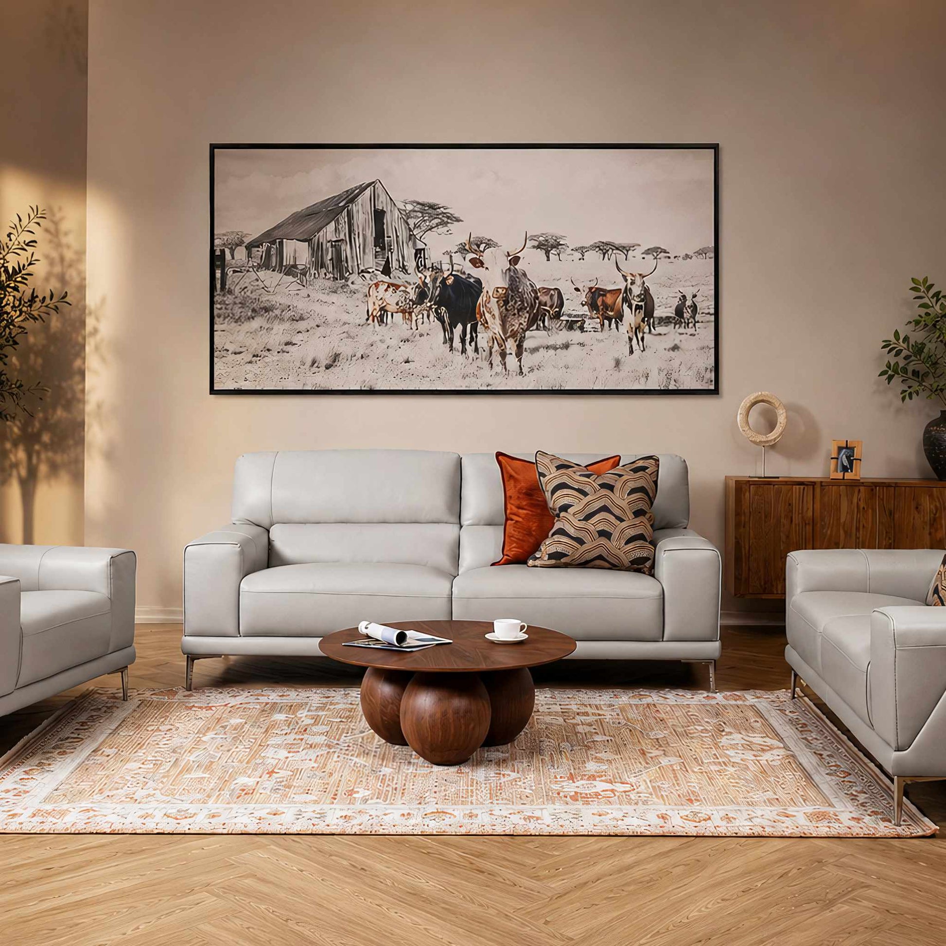 Atlanta Leather Lounge Suite - Luxe beige - in a minimalist lounge setting | Leather lounge suite, leather couch, leather couch set 