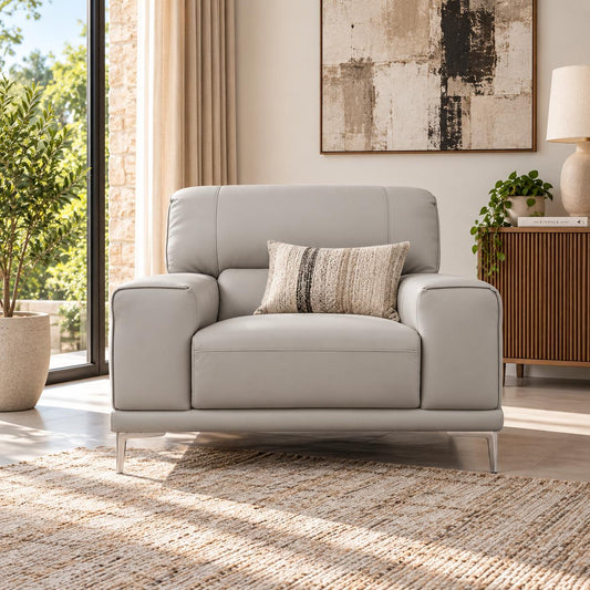Leather Gallery Atlanta 1 Seater Leather Couch in Luxe Beige, featuring slim metal legs and a modern low-profile design.