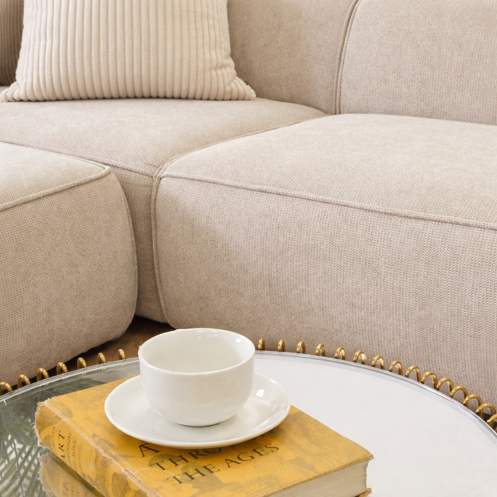 Austin Fabric Chaise Sectional Couch - Belle Beige | Fabric corner couch, corner couches, modular sectional sofa