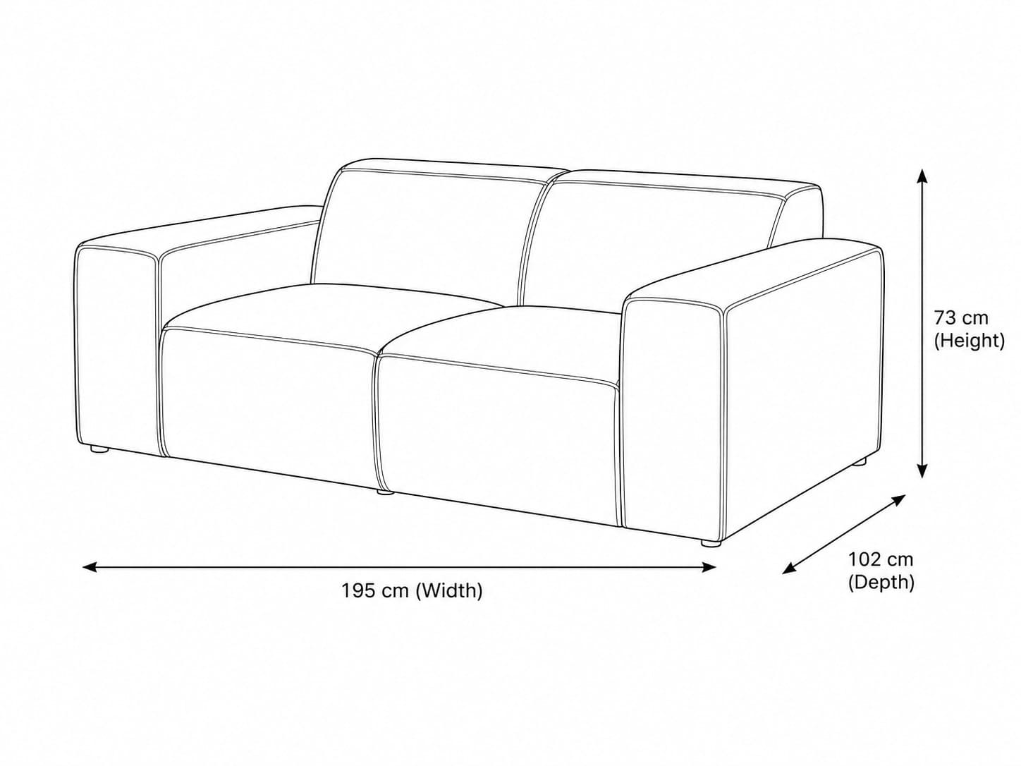 Measurement chart for Austin 2 Seater Leather Couch
