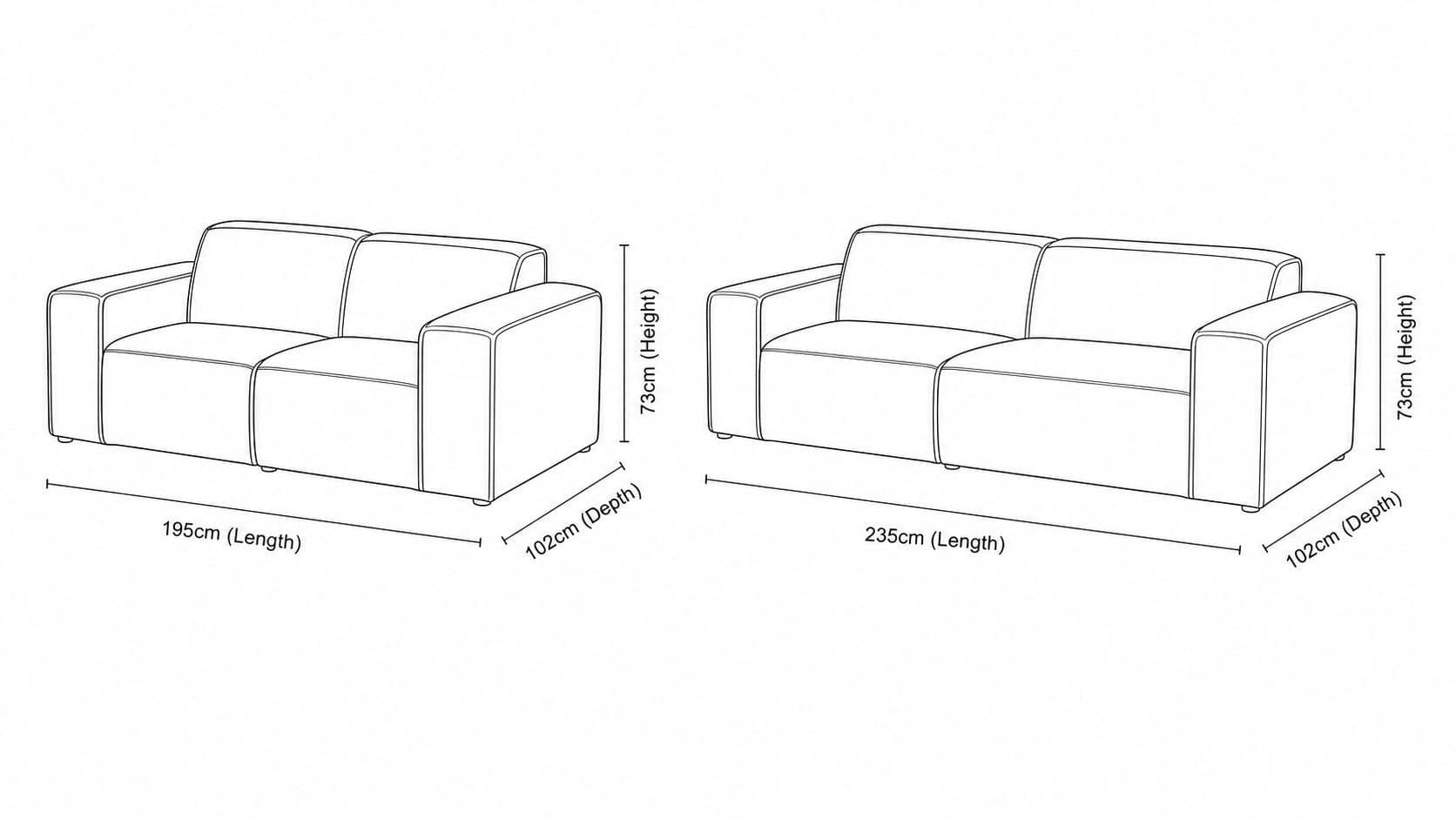Measurement chart for Austin 3+2 Fabric Lounge Suite