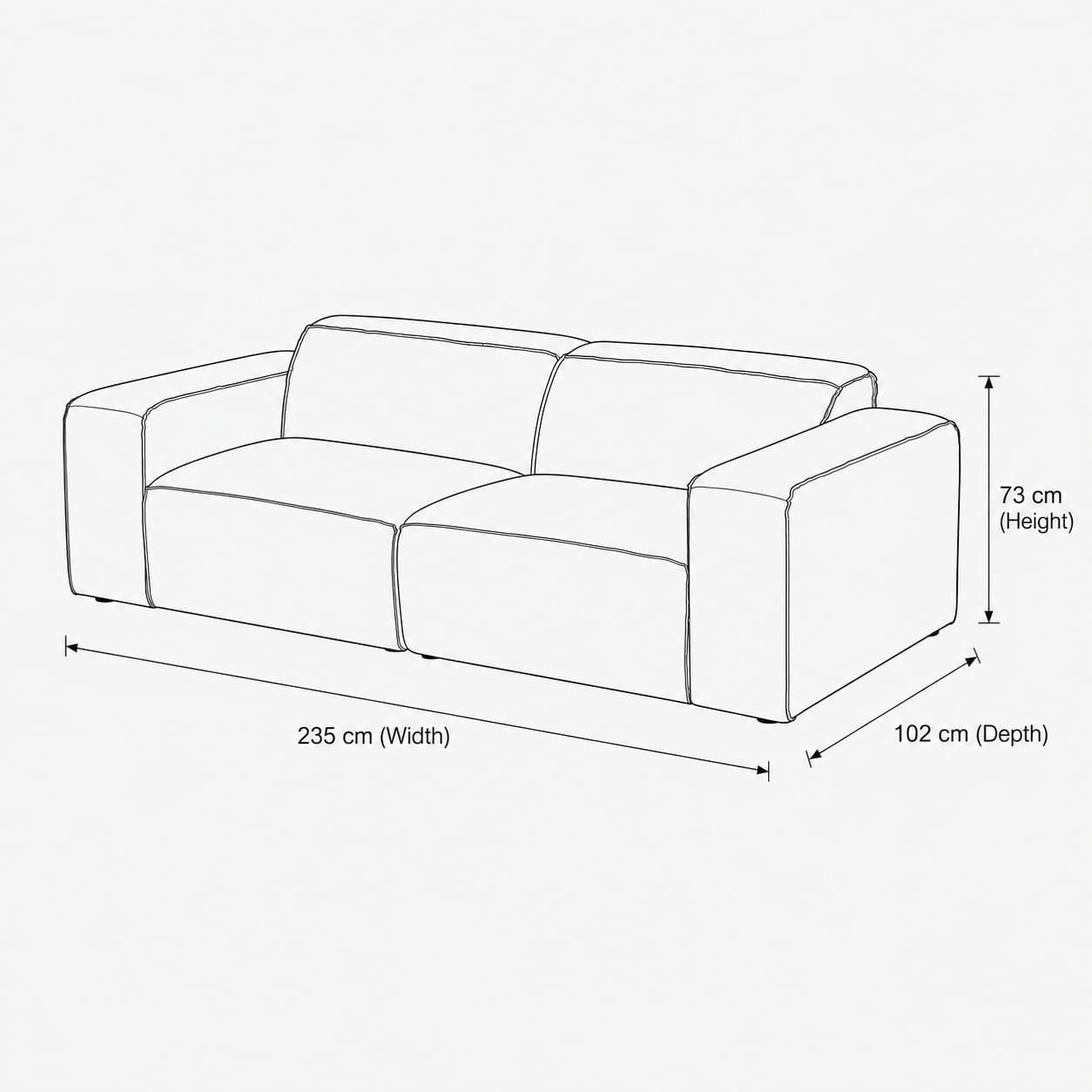 Measurement chart for Austin 3 Seater Leather Couch