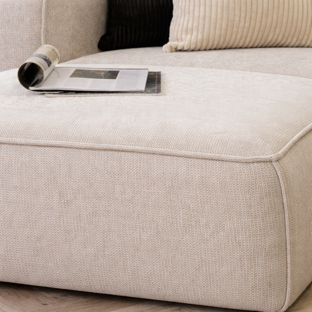 Belle Beige Austin Fabric Chaise Sectional Couch close up. | | Fabric corner couch, l shaped couch, luxury couches