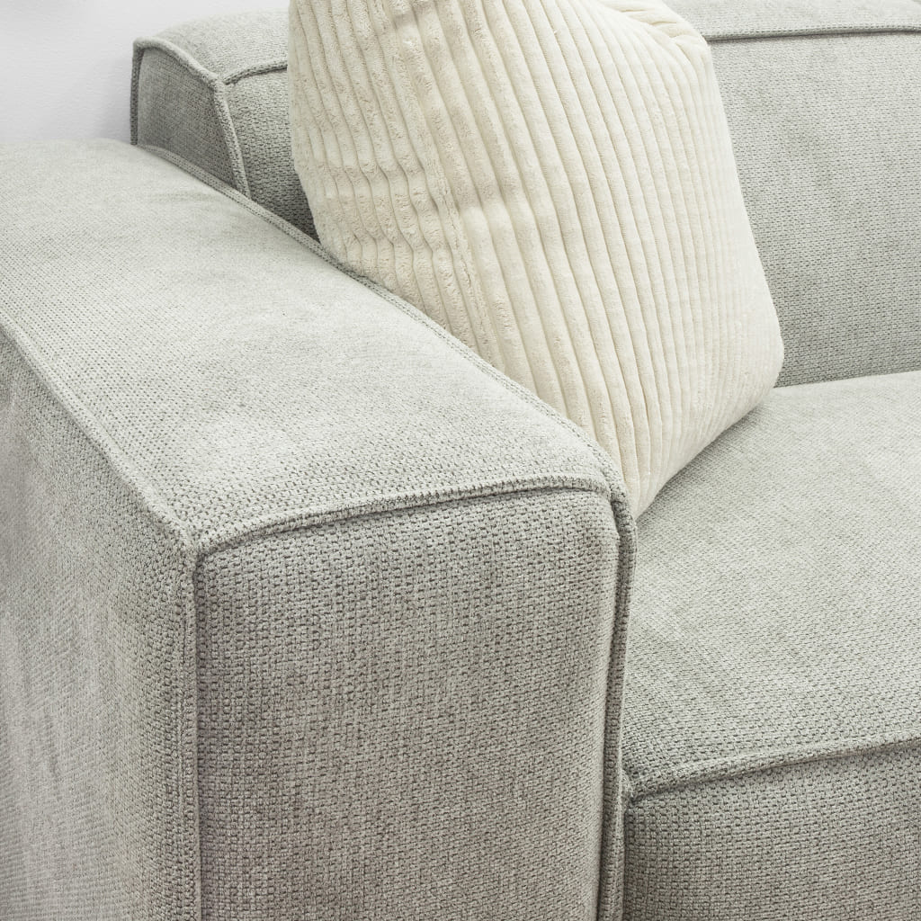 Close up of the armrest on a Bordeaux Grey Austin Fabric L-sectional 6-seater Couch. | L-sectional couches, modular sectional couch, fabric corner couch