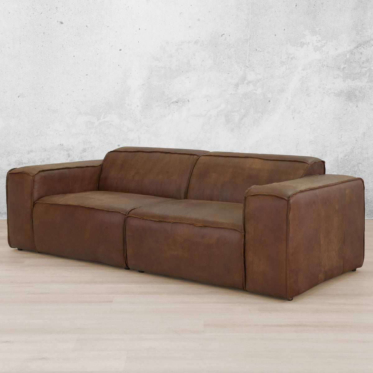 Austin 3 Seater Leather Couch Woodlands Spice